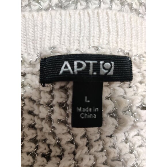 APT 9 L Womens Sweater White Silver Metallic Knit Sheer Pullover Shimmer Top - Picture 5 of 14